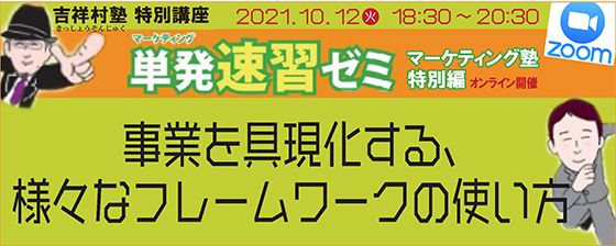 【マーケティング塾】単発速習ゼミ<br><b>事業を具現化する、様々なフレームワークの使い方</b>